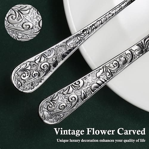 Meythway 40-Piece Vintage Carved Black Silverware Set for 8, Stainless Steel Flatware Set with Knife/Fork/Spoon, Cutlery Set for Home and Kitchen, Utensil Set with Dishwasher Safe thumbnail 3