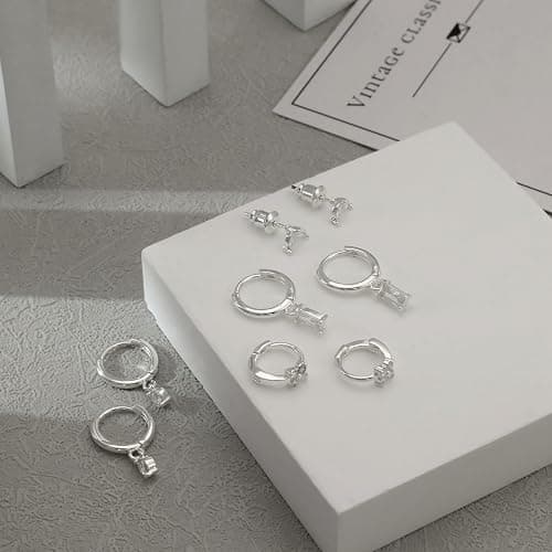 Relveo Dainty Silver Earrings for Women 14k Gold Plated Lightweight Hoop Earrings Set for Women Trendy Small Silver Hoop Huggie Jewelry thumbnail 8