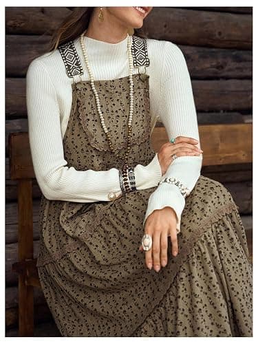 SOLY HUX Women's Floral Corduroy Overall Dress Retro Sleeveless Tiered Layer Flowy Long Pinafore Dresses thumbnail 5