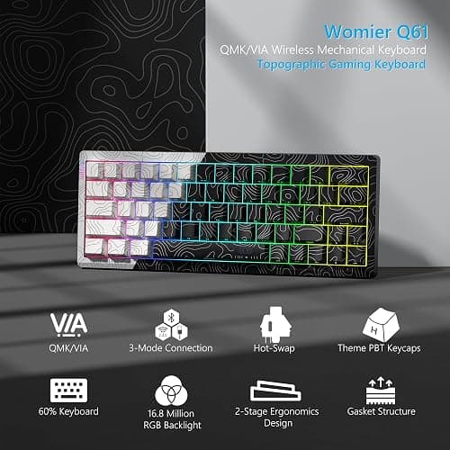 Womier Wireless Gaming Keyboard 60 Percent with QMK/VIA, Topographic Creamy Mechanical Key Board, RGB Custom Gasket Hot Swappable for Windows & Mac-POM Linear Switch (Q61) thumbnail 2
