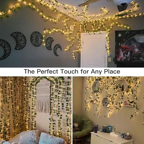 suddus Vines with Light for Bedroom, 200 LED Fairy Lights with Vines, Ivy Curtain Lights for Dorm, Wedding, Party, Wall, Indoor, Outdoor Decor, 6.5ft x 6.5ft thumbnail 6