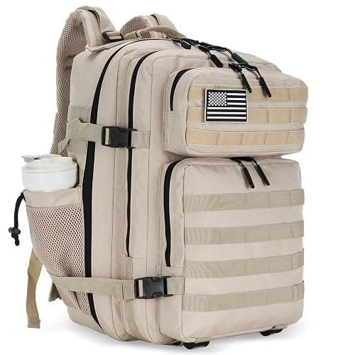 Lovelinks21 45L Tactical Assault Backpack 3 day assault pack with Molle Waterproof backpack Rucksack for Tactical Backpacks (Light Khaki) - Image 1