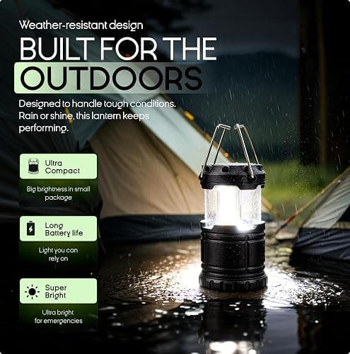 MalloMe LED Camping Lantern, Battery Powered Lanterns for Power Outages, Portable Hanging Collapsible Camping Lights for Outdoor, Home, Emergency, Hurricane Lamp Survival Outage Light 3 x AAA Operated thumbnail 8