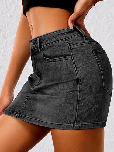 ELLEVEN Stretchy Mini Jean Skirt for Women,Low Waist Denim Skirts with Pockets thumbnail 2