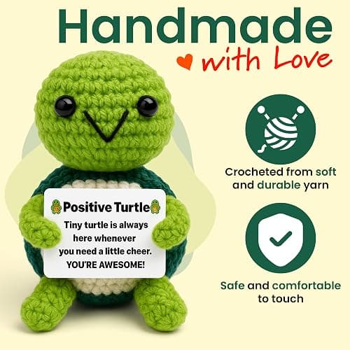 PICKLE BUDDIES Positive Turtle New - Positive Crochet Animals Handmade Emotional Support Crochet Doll Desk Decor Pickle Gifts Emotional Support Plush for Anxiety & Stress Relief thumbnail 4