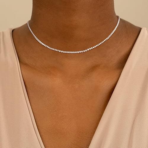 Robaice Tennis Necklace for Women, 14K Gold Plated/Silver Sparking Cubic Zirconia Tennis Chain, Dainty Rhinestone Choker Necklaces Jewelry for Women thumbnail 3