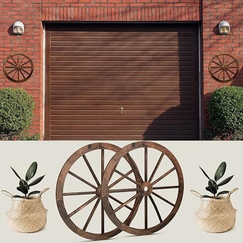Qunclay 2 Pcs Wagon Wheel Decor Wooden Western Cowboy Party Decorations Vintage Rustic Wagon Wheel Wood Cartwheel Decor for Bar Garage Indoor Outdoor (Brown,12 Inch) thumbnail 5