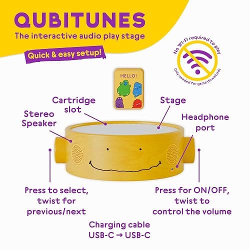 QUBITUNES QUBS Starter Set – Interactive Audio and Music Player for Kids | Screen-Free Gaming & Wooden Music Stage | Toddler Audio Toy | Create Stories & Sounds | Ages 3–12+ thumbnail 4