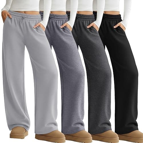 Sweetyweee 4 Pack Womens Wide Leg Sweatpants Elastic Waist Lounge Baggy Pants Straight Leg Soft Casual Joggers with Pockets - Image 1