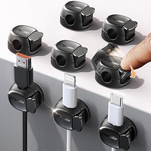 8Pack Cord Organizer [Dual Spring & Clasp, Max Secure] Cable Clips - Chfeila Cable Management, Adhesive Phone Charging Wire Holder for Nightstand/Wall, Home Office Desk Accessories Decor Essentials - Image 1