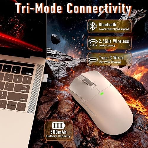 A.JAZZ AJ200NLMC Wireless Gaming Mouse,Triple Mode (2.4G/Bluetooth/Wired),AI Voice Interaction, PAW3311 Sensor, 24000 DPI, 1000Hz, 63g Lightweight, 500mAh,Web Driver, Ergonomic Keel Frame, White thumbnail 3