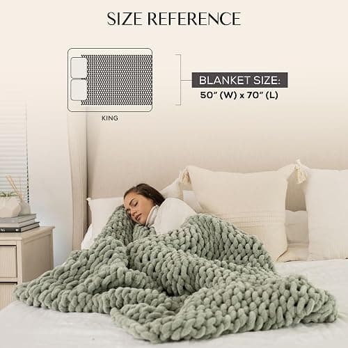SAMIAH LUXE Sage Green Chunky Knit Blanket Throw 50x70, Chenille Chunky Knit Throw Blanket for Living Room Decor or Boho Decor, Thick Yarn Knitted Blankets for Couch or Bed, Knitted Crochet Blankets thumbnail 9