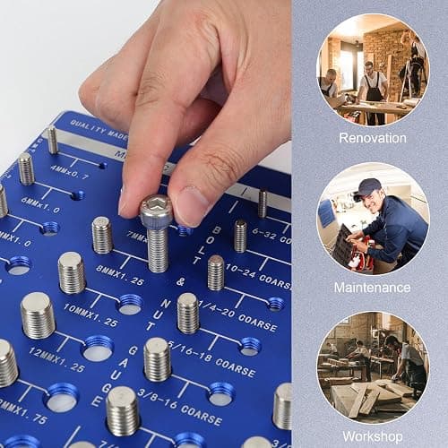 Sendoger Square Thread Checker, Nut and Bolt Thread Checker, Bolt Size and Thread Identifier Gauge，with 28 (14 Standard & 14 Metric) Bolt and Nut Gauge (Blue) thumbnail 4