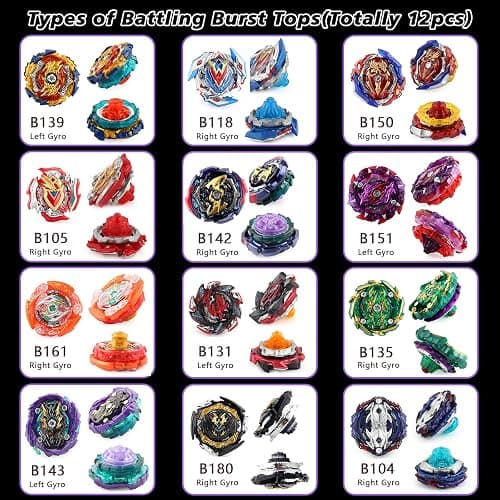 Elfnico Bey Battling Top Burst Gyro Toy Set 12 Spinning Tops 4 Launchers Combat Battling Game with Portable Storage Box Gift for Kids Children Boys thumbnail 4
