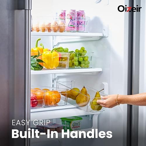 Oizeir 8 Pack Clear Plastic Fridge Organizer Bins – Stackable Refrigerator & Pantry Storage Bins with Handles for Snacks, Freezer, Kitchen Cupboard, and Cabinet Organization thumbnail 3