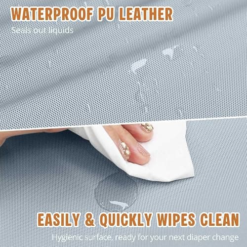 JVEOO Vegan Leather Baby Changing Pad, Waterproof & Wipeable Soft Diaper Changing Mat 32" x 16.6" Comfortable Infant Changing Station for Dresser & Table thumbnail 3