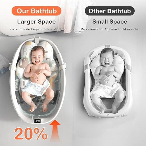 Collapsible Baby Bathtub - Large Baby Bath Tub with Thermometer & Cushion | Travel Portable Newborn Infant Bathtub | Foldable Toddler Bathtub for Baby 0 to 36 Months (Grey) thumbnail 3