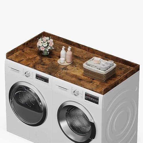 efluky Washer Dryer Countertop, Wood Countertop with Edge Rails for Laundry Room Organization and Storage, Washer Dryer Topper for Laundry Room, 27.5" x 54" Rustic Brown - Image 1