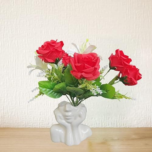 White Face Vase Unique Ceramic Vase for Room,Office,Home Decor | Small Boho Cute Female Form Head Bust Vase Modern Flower Vase for Table Shelf Desk Decoration Bookshelf Bedroom thumbnail 4