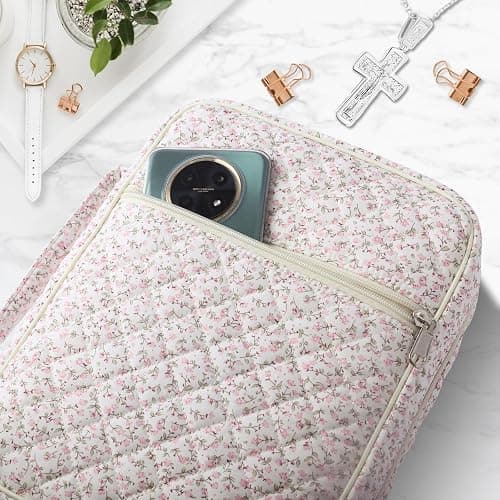 WOBAGMEN Bible Cover Case for Women,Large Bible Tote Bags Organizer Quilted Carrying Case for Girls,Bible Study Supplies Accessories Christian Gifts for Women (Pink Floral, M) thumbnail 7