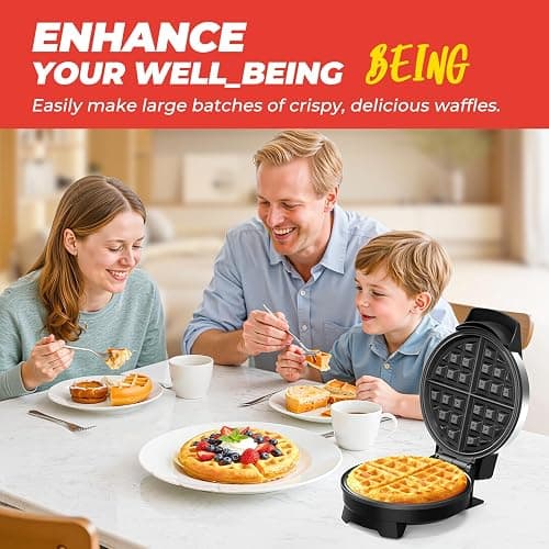 Waffle Maker, 7“ Round Classic Belgian Waffle Iron, Adjustable Browning Control, Easy-Clean Nonstick Plates & Cool Touch Handle, Space Saving Storage, Stainless Steel thumbnail 2