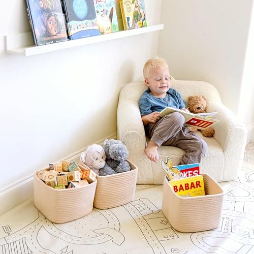 NaturalCozy Storage Cubes 9”x9”x7”Cotton Rope Woven Baskets for Organizing 3-Pack | 9 Inch Cube Storage Bin | Small Basket for Shelf Nursery, Pantry, Decorative Plant, Bathroom Closet, Toy Gift thumbnail 4