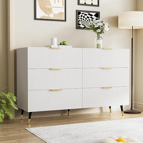 Elegantes Sideboard mit modernem Design, Kommode mit Schubladen und viel Stauraum (Weiß+Gold) thumbnail 3