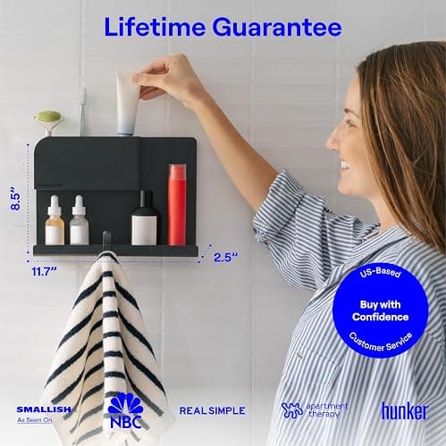 WallShelfie Bedside Wall Organizer - Room Decor, Dorm Room Essential, Floating Bedside Shelf Wall Mount, Makeup Organizer, Remote Control Holder, Room Accessories, Floating Shelves (Black) thumbnail 6