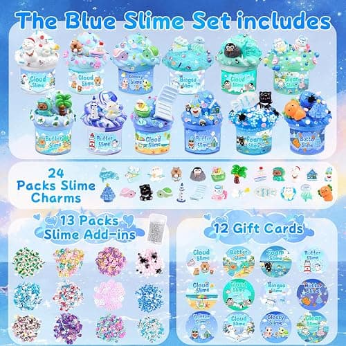 12-Pack Blue Slime Kit for Kids, Clear Butter Cloud Squishy Party Favor Set | Goodie bag stuffers, Easter basket fillers, birthday party favors and sensory slime toys for boys and girls ages 4-10 thumbnail 9
