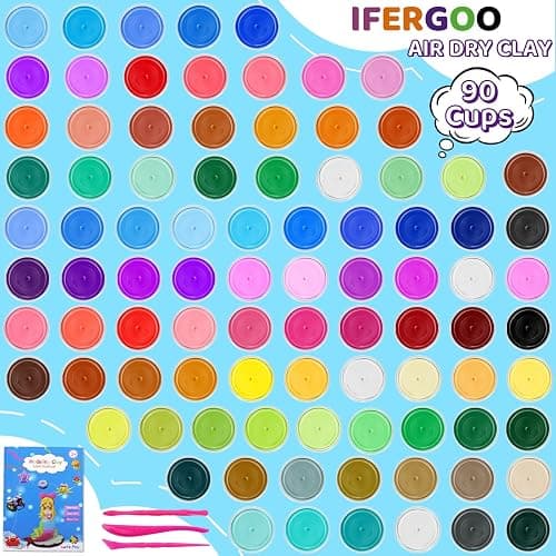 ifergoo Air Dry Clay Kit - 90 Colors Magic Foam Modeling Clay for Kids | Soft & Ultra Light, Safe & Non-Toxic, DIY Model Crafts Kids Toys, Christmas & Birthday Gifts for Aged 3–12 Boys Girls thumbnail 3