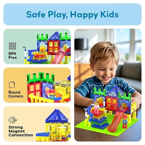 PicassoTiles Magnetic Tiles Slide & Swing Playground Building Block with 2 Character Action Figures Magnet Tile Construction Bricks Sensory Toys STEM Learning Educational Toy Kit Boy Girl Age 3+ PTQ30 - SlideSwing thumbnail 6