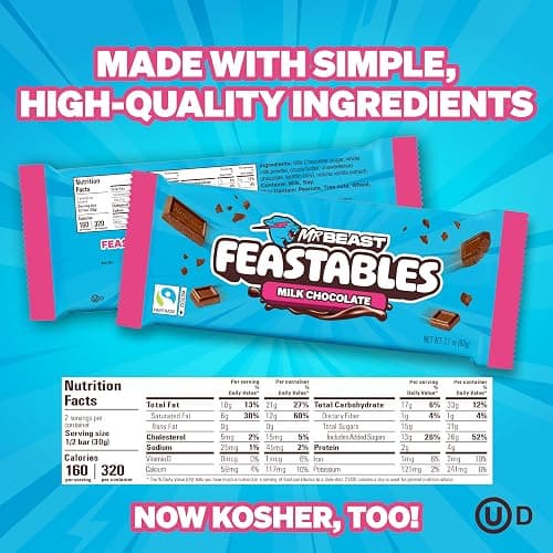 MrBeast Feastables Milk Chocolate Bar, King Size, 10 Count, Creamy Milk Chocolate Candy, Fairtrade Cocoa, 2.1oz Each thumbnail 2