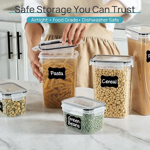 Airtight Food Storage Containers with Lids, Vtopmart 24 pcs Plastic Kitchen and Pantry Organization Canisters for Cereal, Dry Food, Flour and Sugar, BPA Free, Includes 24 Labels，Black thumbnail 4
