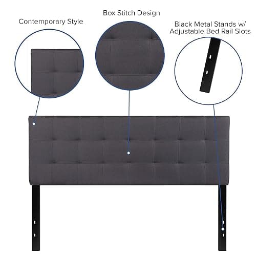 EMMA + OLIVER Dark Gray Queen Quilted Tufted Headboard | Adjustable Bed Rail Slots, Fabric Upholstered thumbnail 4