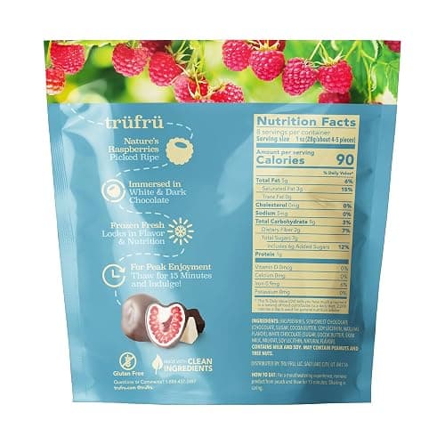 Tru Fru Nature's Raspberries Frozen Fresh In White & Dark Chocolate, 8 Ounce Bag thumbnail 2