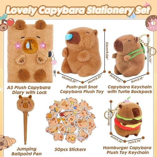 YOYTOO Capybara Gifts for Girls, Kids Capybara Plush Toys Set with Capybara Stuffed Animal, Secret Diary, Ballpoint Pen, Stickers, Birthday Gifts for Little Girls Age 5 6 7 8 9 10-12 Years Old thumbnail 3