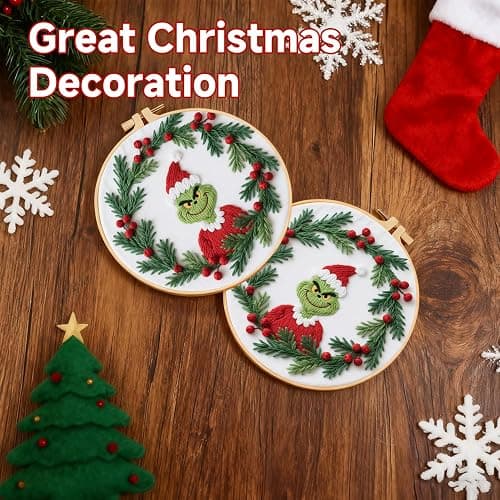BBLYBD Christmas Embroidery Kit, 1 Set Cross Stitch Craft Kit for Beginners with Pre-Printed Embroidery Fabric, Hoop, Step-by-Step Instruction, Color Threads & Needles (Christmas-1 Set) thumbnail 4