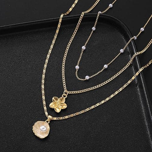 Hibiscus Stack Necklace for Women Gold Flower Necklace Waterproof Beach Vacation Layered Necklace Jewelry thumbnail 5