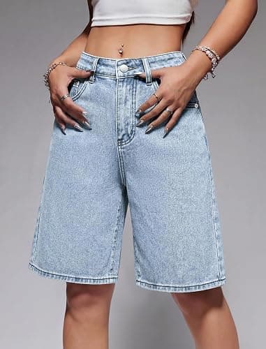 Fufauce Women Jorts Baggy Jean Shorts Low Rise Long Bermuda Denim Shorts | Womens Jean Shorts Baggy Wide Leg Jorts Cute Y2K Long Bermuda Denim Shorts for Women Summer Boyfriend Streetwear With Pocket thumbnail 2