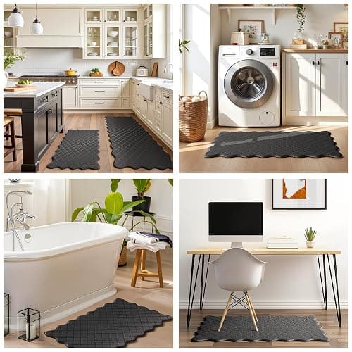 Arenarug Upgrade Scalloped Embossed Kitchen Mats for Floor 2PCS Cushioned Anti Fatigue Waterproof Foam Kitchen Rugs Non Slip Washable Comfort Standing Mat for Office Sink Laundry, Black thumbnail 9