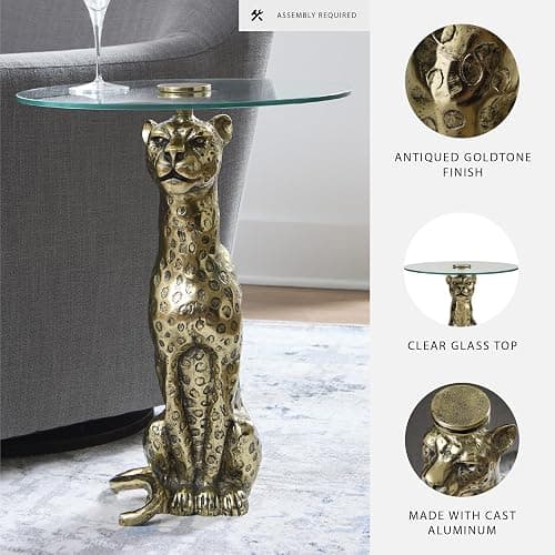Signature Design by Ashley Vallain Industrial Glass Tabletop Accent Table with Leopard Base, Metallic & Glass thumbnail 4