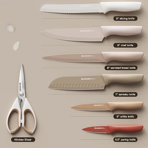 Astercook Knife Set, 13 Pieces Kitchen Knives Set with Healthy Anti-Rust Coating, Dishwasher Safe, Stainless Steel Chef Knife Sets with 6 Blade Guards, Perfect Holiday Gifts for Kitchen thumbnail 5