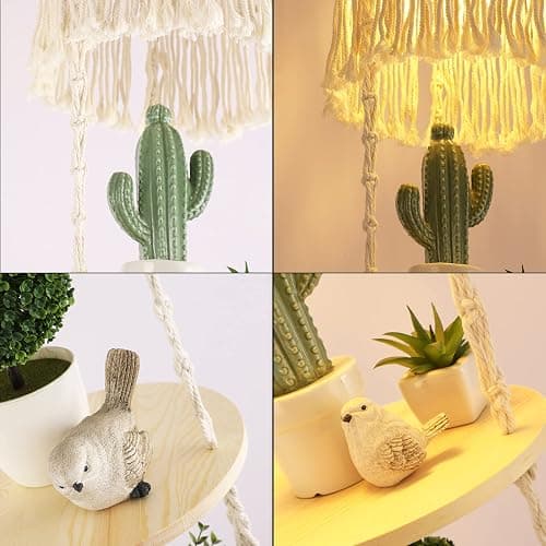 QIYIZM Boho Plug in Pendant Light Hanging Light with Plug in Cord,Dimmable Switch Hanging Lamp Macrame Lamp Shade and Plant Holder Shelf Indoor for Bohemian Decor Bedroom Corner Living Room thumbnail 4