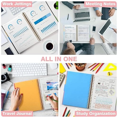 5 Subject Notebooks College Ruled, Spiral Lined Notebook with Removable Dividers, 300 Pages 100GSM Thick Spiral Writing Journal for Women & Men, Large A5 Notebooks for Work, School Supplies, 6" x 8" thumbnail 6