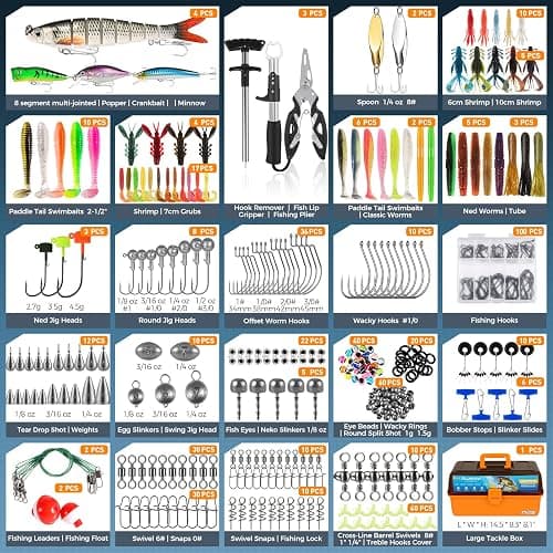 PLUSINNO Large 4-Layer Tackle Box with Tackle Included, 547Pcs Fishing Lures Kit - Pliers, Crankbait, Hooks, Weights & Accessories - Freshwater Bass Fishing Bait Lure Gear and Equipment, Gift for Men thumbnail 6
