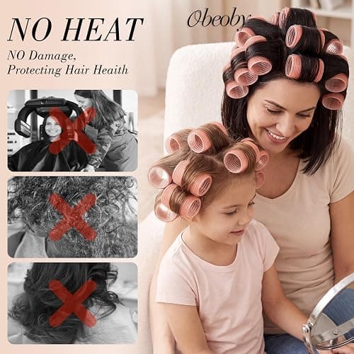 obeoby 4 Sizes Hair Rollers for Women Brown Self-Grip Curler Set with Clips | (25, 36, 48, 60mm) Jumbo Large Big Small Plastic for Long Short Curly Bangs Heatless Styling Accessories Home Travel Gifts thumbnail 5