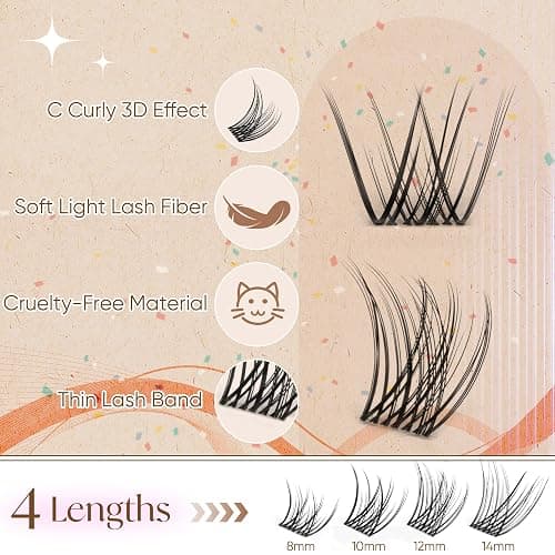 Natural Lash Clusters Clear Band Eyelash Clusters Wispy Lashes Clusters 8-14mm Cluster Eyelash Extensions C Curvature Individual Lashes DIY Lash Extension Natural Look by Winifred thumbnail 3