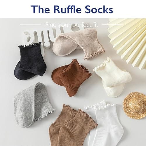 Hstyle 6 Pairs of Ruffle Socks Women, Cute Ruffle Ankle Socks thumbnail 6