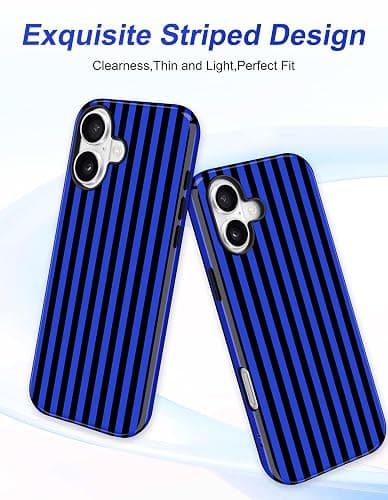 Aitipy Magnetic Striped Phone Case for iPhone 16 Plus, Black Blue | Compatible with MagSafe, Cute Stripes Aesthetic Design, TPU and PC Protective Shockproof Cover for Women Girls thumbnail 3