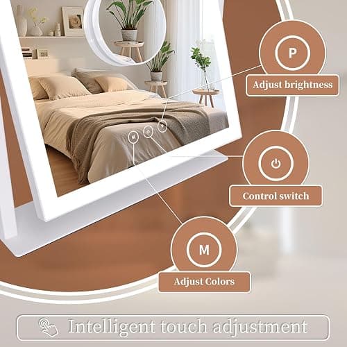 Lighted Vanity Mirror with Lights, Makeup Mirror with Light, 16.7"x 13.2",Three Color Lighting Modes and Dimmable Lighting, Smart Touch Control, 360°Rotation, for Vanity Desk Tabletop,Dressing Room thumbnail 6